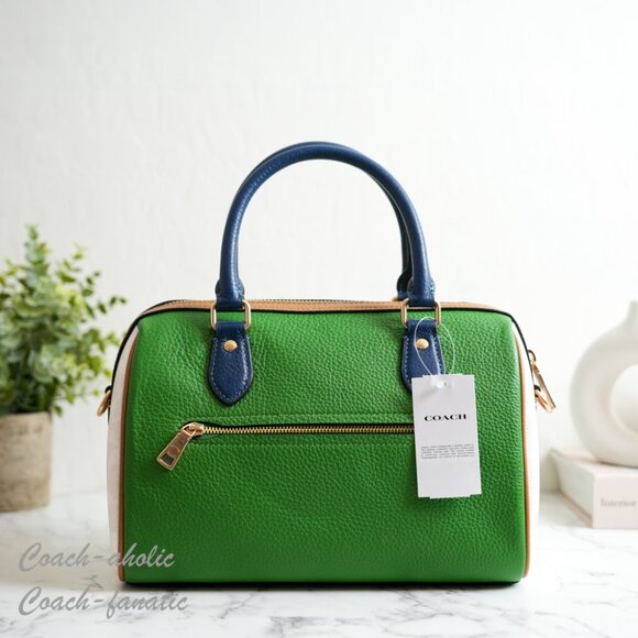 NWT Coach CBI95 Rowan Satchel Bag In Blocked Signature Canvas Chalk/Kelly Multi - Picture 6 of 14